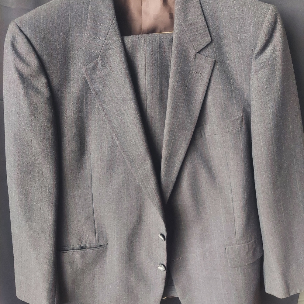 VINTAGE Ratner clothes Mens pin strip Suit Jacket Blazer Pants Size 46R Blue